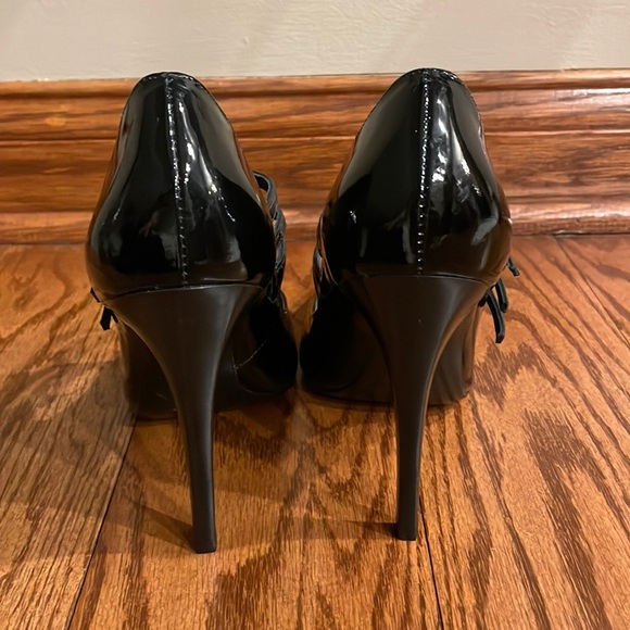 RACHEL ZOE Sam black patent leather 3 strap heeled pump point toe size 10 - Picture 7 of 17